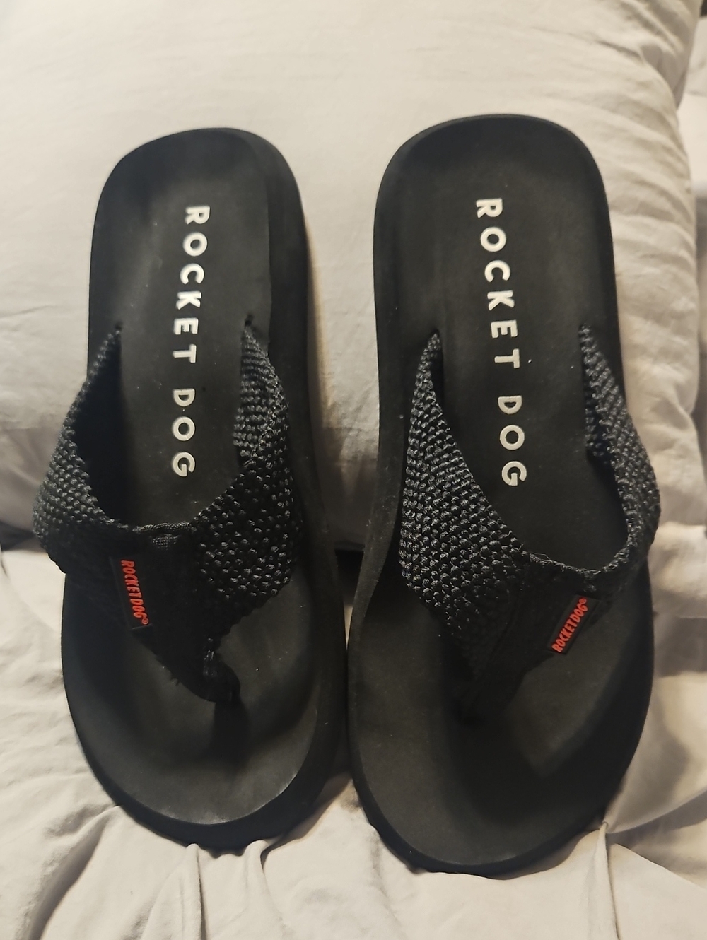 Rocket Dog Black Woven Wedge Flip Flops